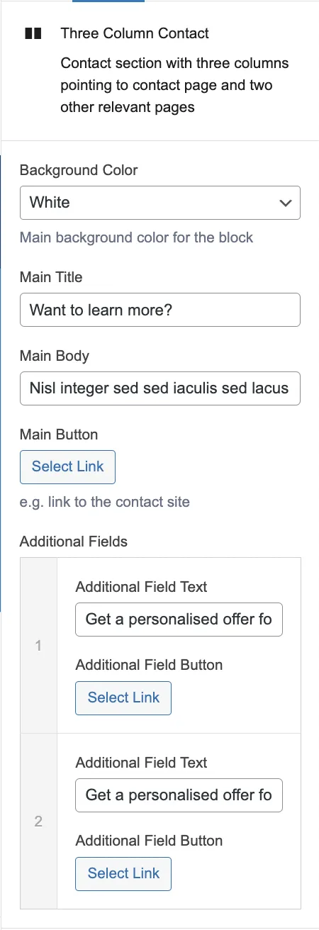 three column contact fields